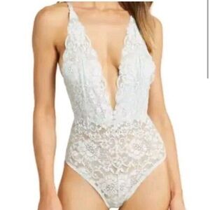 We Are HaH Free People Coming In Haht Lace Bodysuit In Something Blue Teal NWT